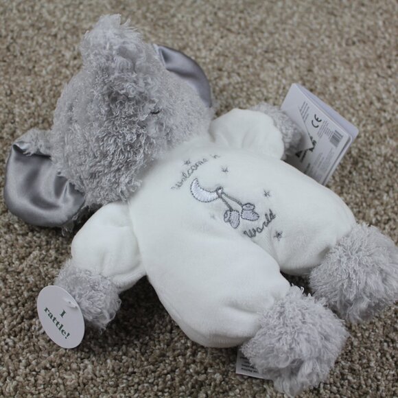 Little Me Elephant Plush Baby Toy Welcome to the World Rattle White Gray 10" NWT - Picture 4 of 5